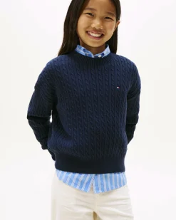 Maglioncino Tommy Hilfiger blu a trecce in puro cotone