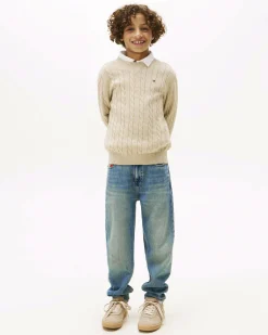 Maglioncino Tommy Hilfiger beige a trecce in puro cotone