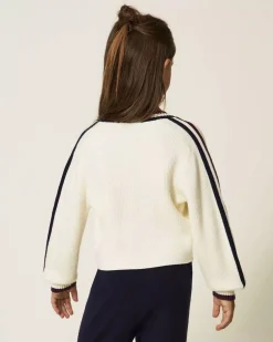 Maglioncino Twinset avorio stile college in misto viscosa