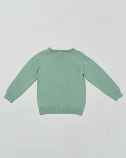 Maglioncino verde salvia girocollo in pura lana merino a costine
