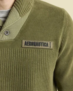 Maglione Aeronautica Militare verde militare in ciniglia con collo a scialle