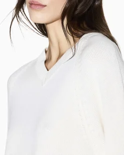 Maglione Armani Exchange bianco in misto lana con scollo a V