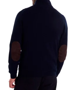 Maglione Barbour blu in pura lana con doppia chiusura zip e bottoni