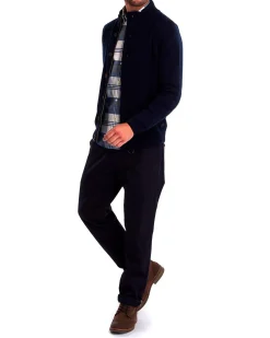 Maglione Barbour blu in pura lana con doppia chiusura zip e bottoni