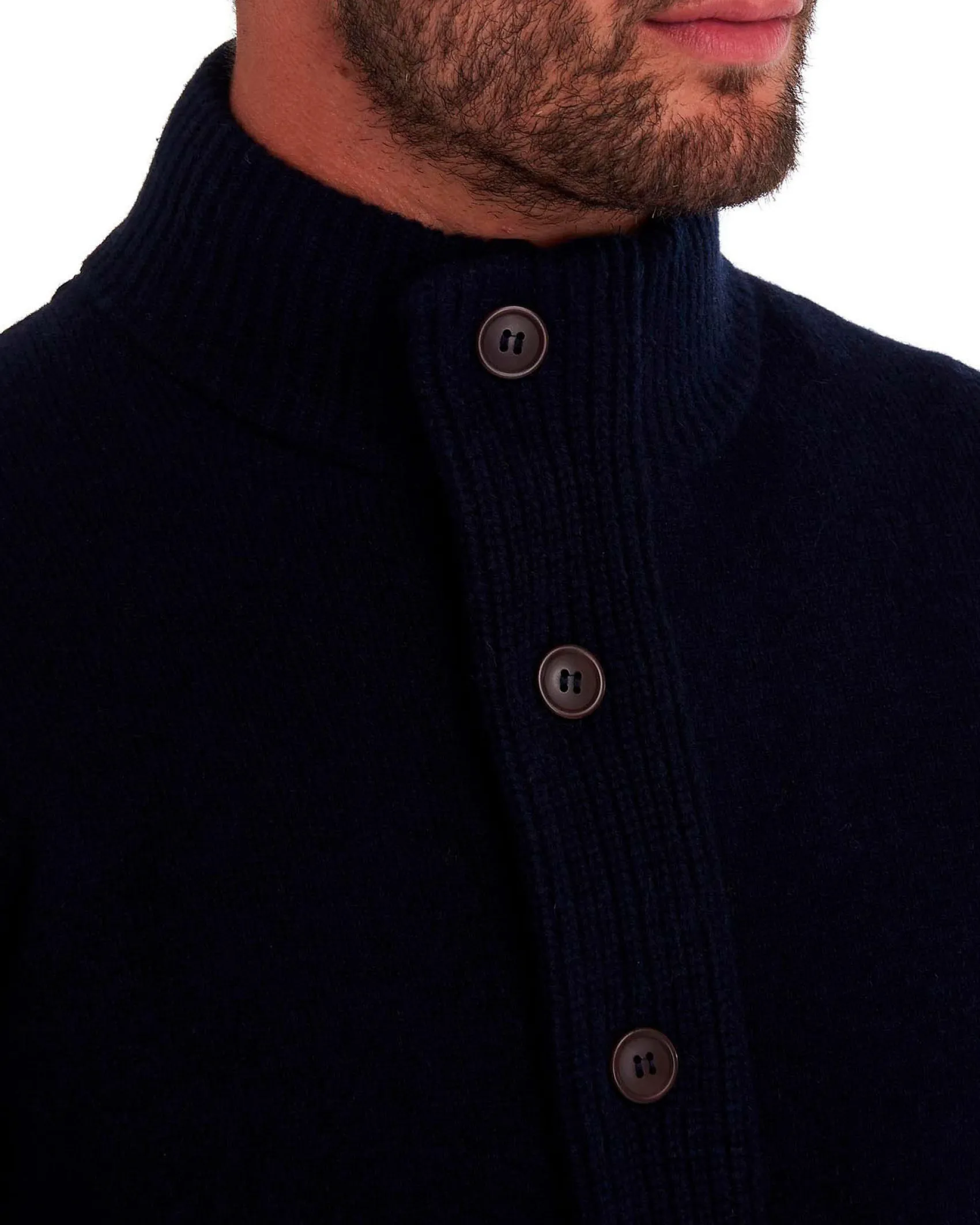 Maglione Barbour blu in pura lana con doppia chiusura zip e bottoni