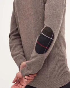 Maglione Barbour color noce in pura lana con apertura a mezza zip