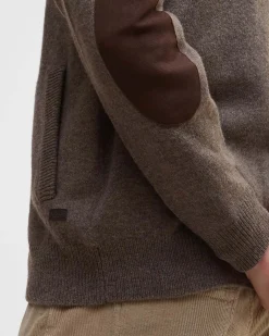 Maglione Barbour color noce in pura lana con doppia chiusura zip e bottoni