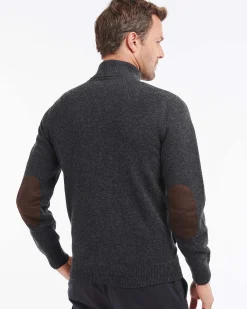 Maglione Barbour grigio antracite in pura lana con doppia chiusura zip e bottoni