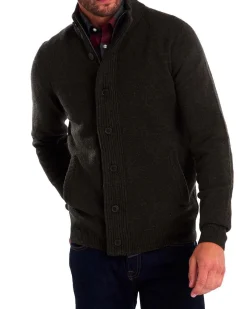 Maglione Barbour verde militare in pura lana con doppia chiusura zip e bottoni