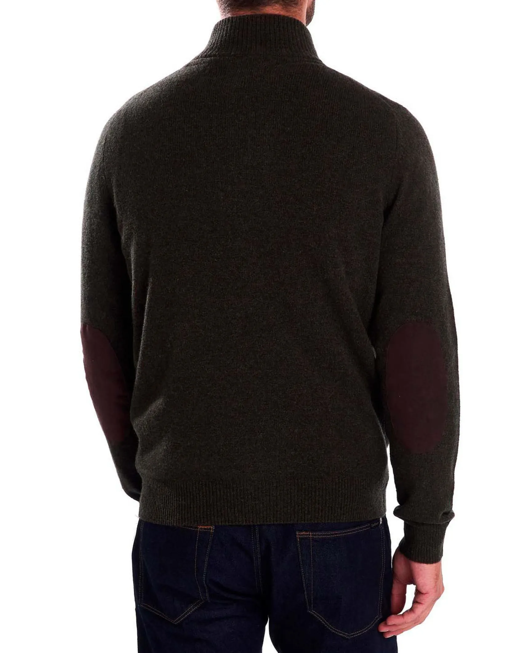 Maglione Barbour verde militare in pura lana con doppia chiusura zip e bottoni
