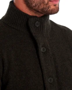 Maglione Barbour verde militare in pura lana con doppia chiusura zip e bottoni