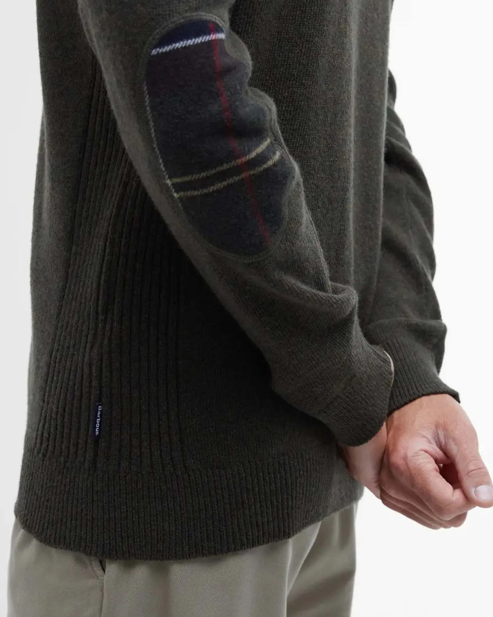 Maglione Barbour verde militare in pura lana con apertura a mezza zip