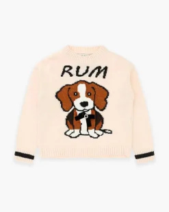 Maglione Dixie color avorio in misto lana e viscosa a maniche lunghe con cagnolino 'Rum'