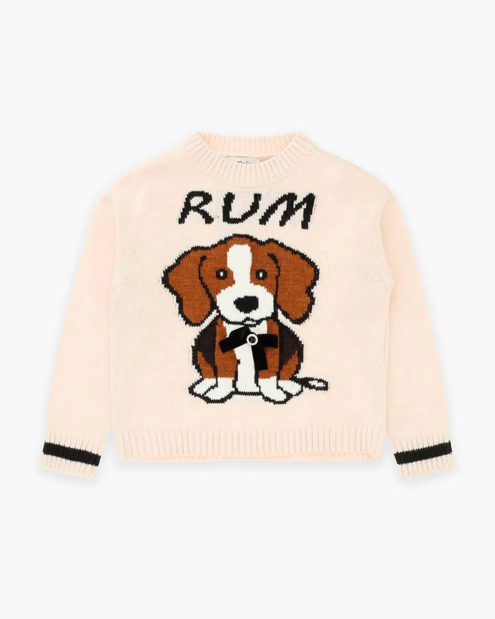 Maglione Dixie color avorio in misto lana e viscosa a maniche lunghe con cagnolino 'Rum'