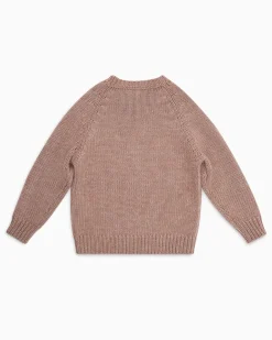 Maglione Emporio Armani color cammello in misto lana con maxi logo aquila jacquard e manica raglan