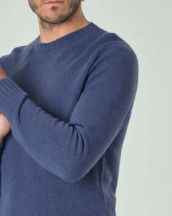Maglione girocollo Ashki.i blu indaco in misto lana e cachemire finezza 7