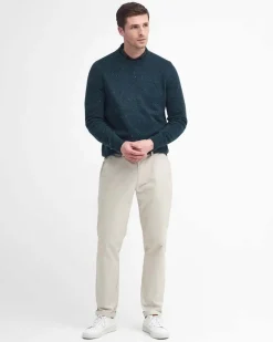 Maglione girocollo Barbour verde militare in pura lana bottonata