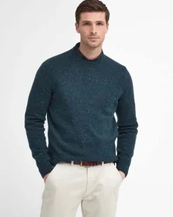 Maglione girocollo Barbour verde militare in pura lana bottonata