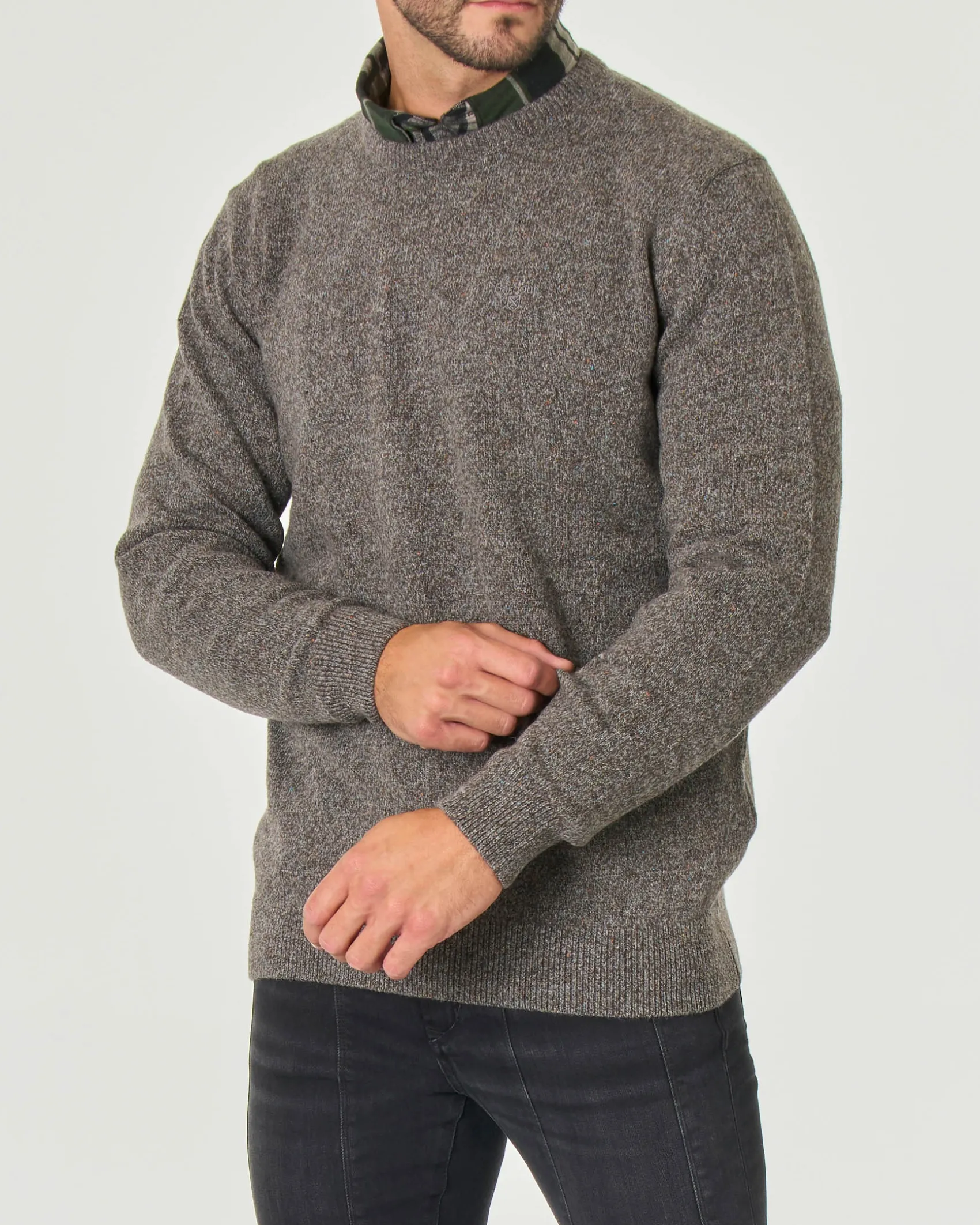 Maglione girocollo Barbour tortora effetto bottonato