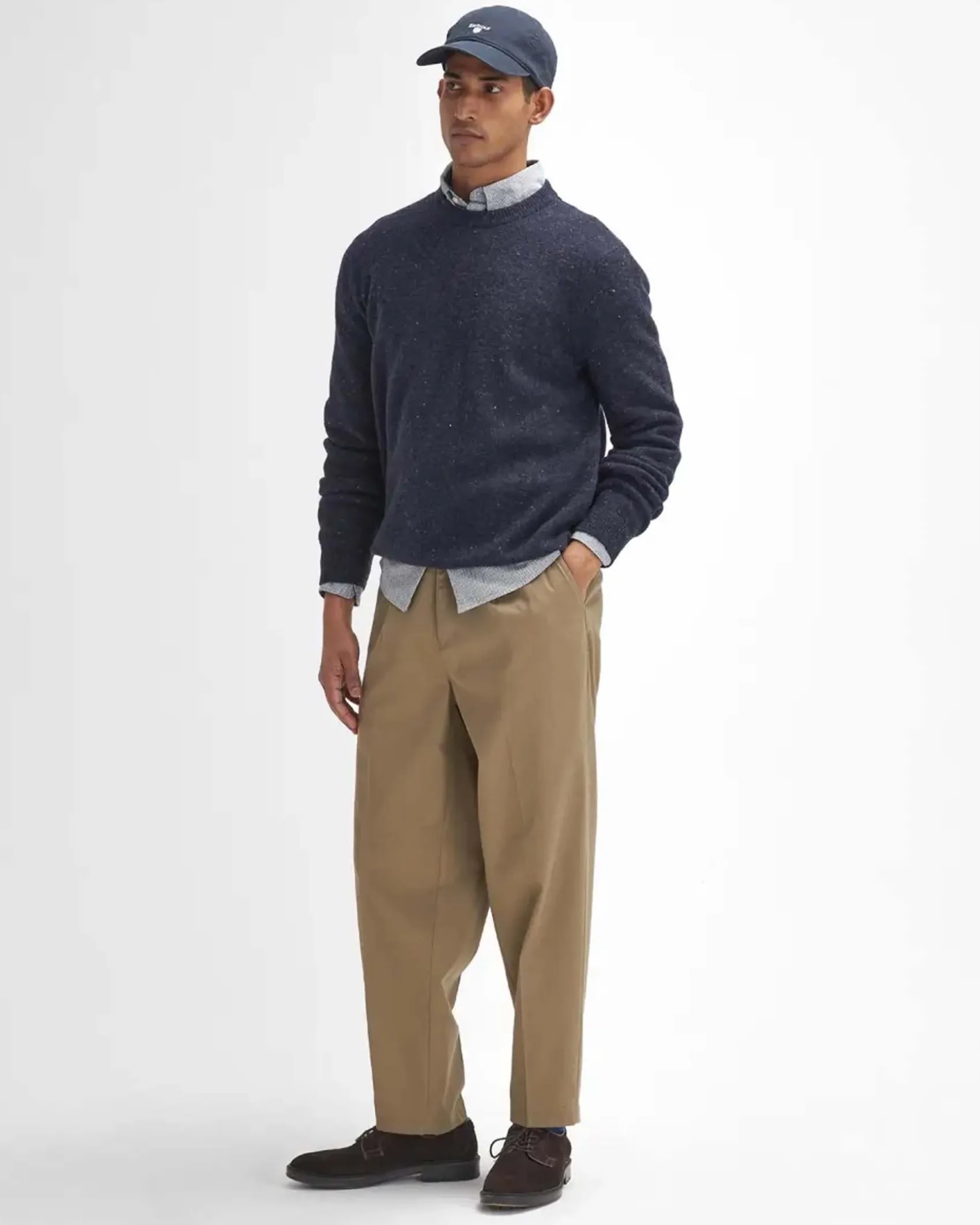 Maglione girocollo Barbour bluin pura lana bottonata