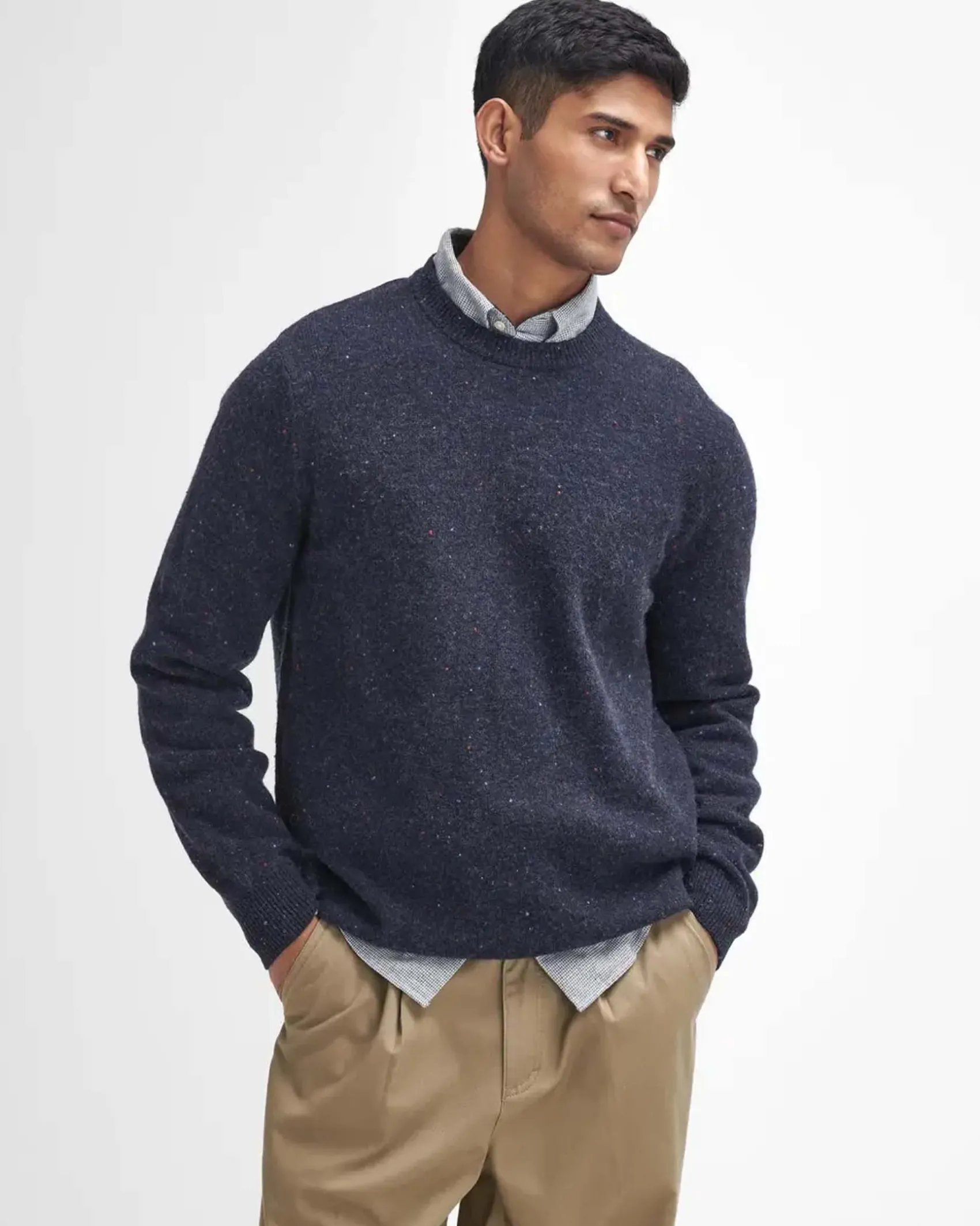 Maglione girocollo Barbour bluin pura lana bottonata