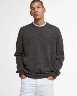 Maglione girocollo Barbour marrone in pura lana bottonata