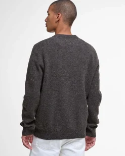 Maglione girocollo Barbour marrone in pura lana bottonata