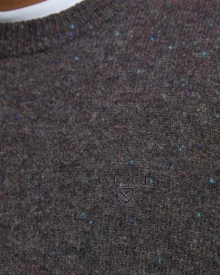 Maglione girocollo Barbour marrone in pura lana bottonata