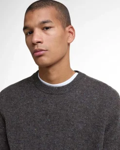 Maglione girocollo Barbour marrone in pura lana bottonata