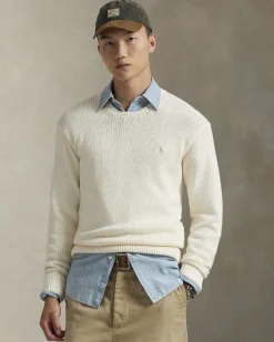 Maglione girocollo Polo Ralph Lauren panna tinto in capo