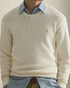 Maglione girocollo Polo Ralph Lauren panna tinto in capo
