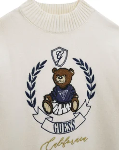 Maglione Guess in misto viscosa panna e blu con orsetta