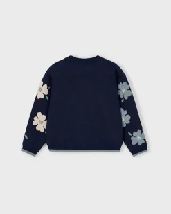 Maglione jacquard Mayoral blu a maniche lunghe e maxi fiori multicolor