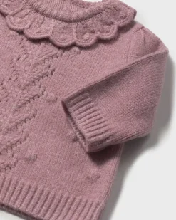 Maglione Mayoral rosa antico con lavorazioni e colletto