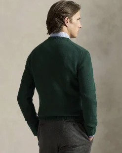 Maglione Polo Ralph Lauren verde girocollo in misto lana e cachemire con Polo Bear ricamato davanti