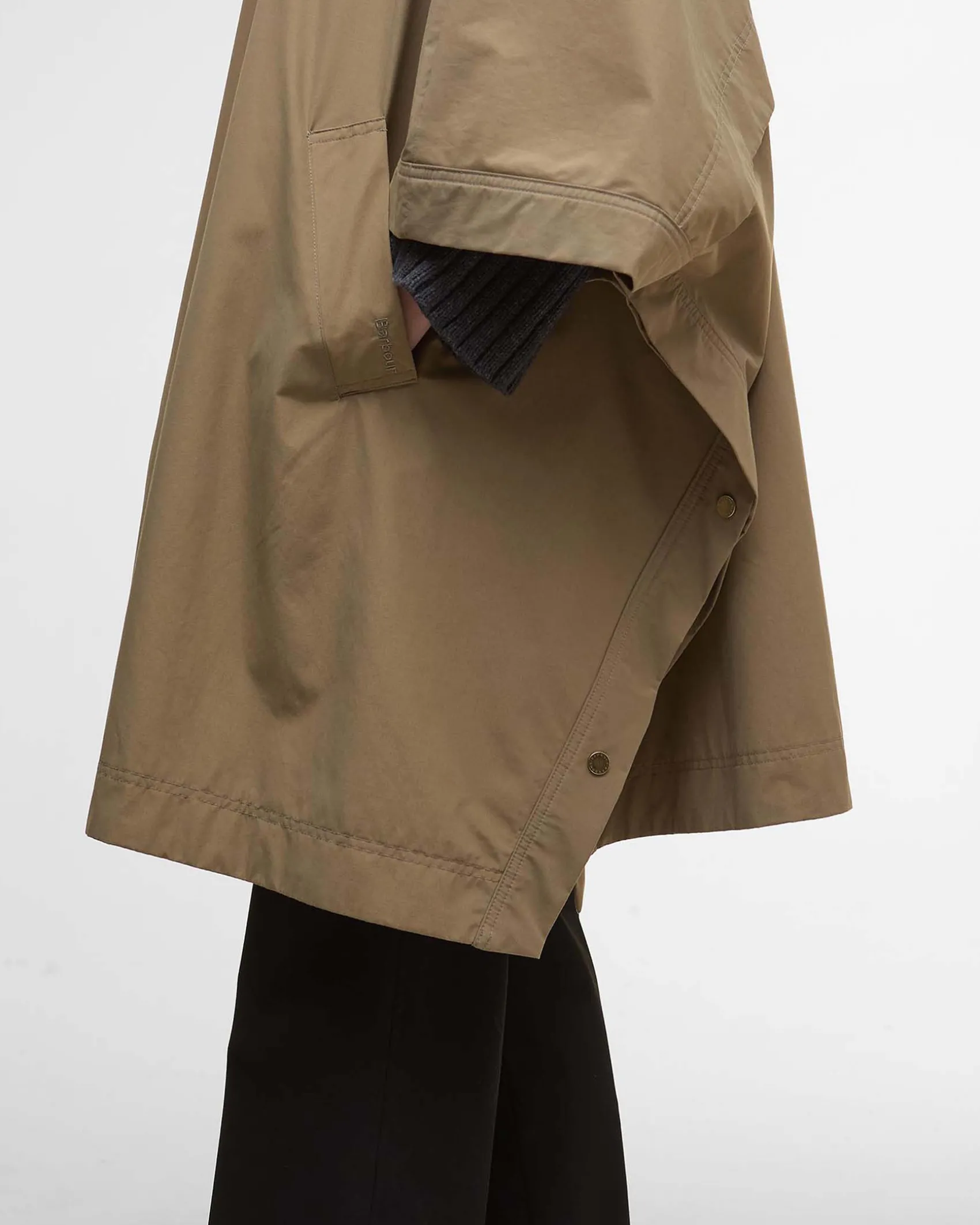 Mantella antipioggia Everlee beige in cotone con cappuccio e fodera interna a fantasia tartan
