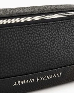 Marsupio Armani Exchange nero in similpelle martellata con logo scritta in metallo