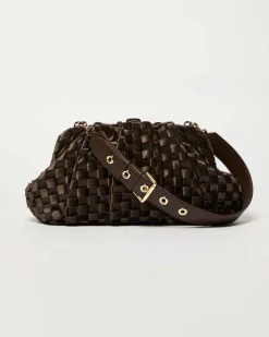 Maxi borsa marrone Marella in tessuto intrecciato effetto velluto con tracolla in similpelle abbinata