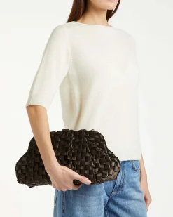 Maxi borsa marrone Marella in tessuto intrecciato effetto velluto con tracolla in similpelle abbinata