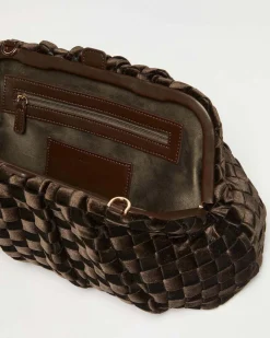 Maxi borsa marrone Marella in tessuto intrecciato effetto velluto con tracolla in similpelle abbinata