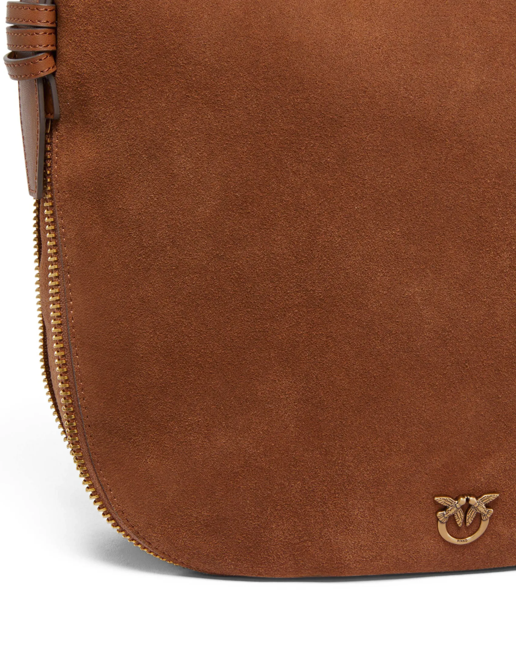 Maxi hobo bag Pinko color cuoio in suede con tracolla in pelle liscia con apertura a cerniera sul fondo