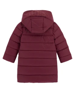Maxi piumino Guess bordeaux effetto lurex trapuntato con cappuccio