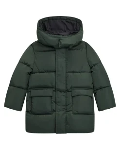 Maxi piumino Guess verde trapuntato con cappuccio