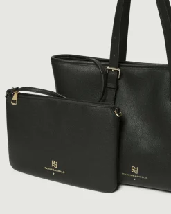 Maxi shopper Emme Marella in similpelle nera con pochette abbinata e manici regolabili