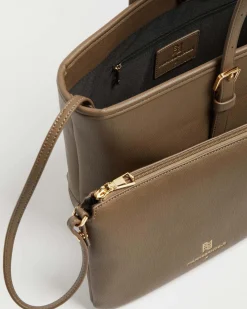 Maxi shopper Emme Marella in similpelle taupe con pochette abbinata e manici regolabili
