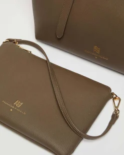 Maxi shopper Emme Marella in similpelle taupe con pochette abbinata e manici regolabili
