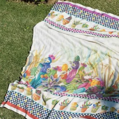 Mezzero in lino stampato a tema Kactus multicolore 270x280cm