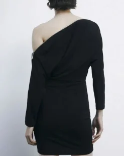 Mini abito nero Patrizia Pepe in jersey di viscosa stretch con maniche lunghe e dettaglio a cerniera sulle spalle