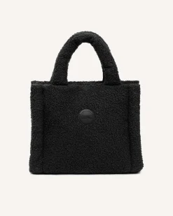 Mini bag Colmar Originals nera stile shopper in tessuto teddy con logo frontale