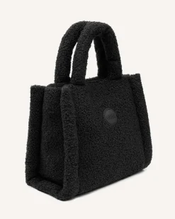 Mini bag Colmar Originals nera stile shopper in tessuto teddy con logo frontale